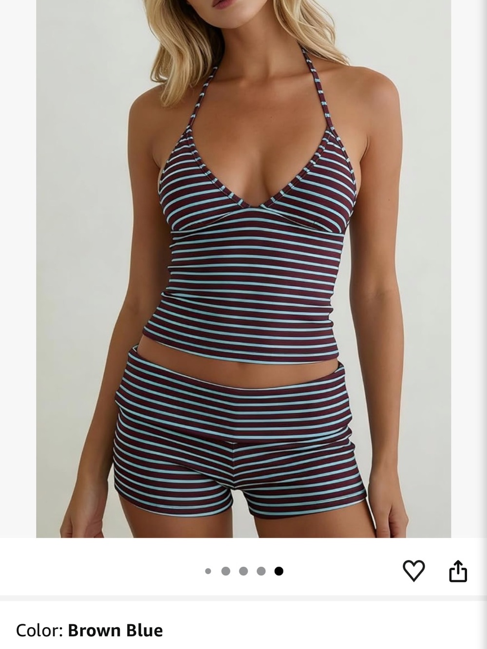 Striped Halter Tankini Set in Brown and Blue